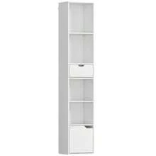 6-Tier Bookshelf, 3-Level Adjustable, With Drawer, Cabinet Door, Customizable Shelf, Display Shelf, White - White - View 1