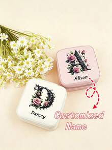 1pc Customized Name Women's Jewelry Box, Bridesmaid Jewelry Box, Perfect Holiday Gift, Earrings, Necklaces, Bracelets, Ring Boxes, Exquisite Gift For Her - Multicolor - View 2