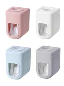 1pc Wall-Mounted Automatic Toothpaste Dispenser, Hands-Free No-Drill Slouchy Toothpaste Squeezer With Toothbrush Holder, Space-Saving Easy Installation No Power Needed, Plastic Bathroom Accessory, Suitable For Home, Dorm, Back To School Season - Multi-color - View 4