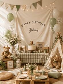 Custom Birthday Banner, Personalized Birthday Name Flag, Fabric Birthday Sign, Outdoor Wall Art Background, Aesthetic Style, Birthday/Decoration, First Christmas Decoration, Wall Hanging - Multicolor - View 7