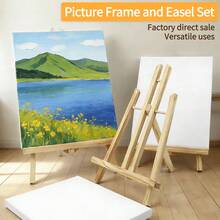 opeth 1 Wooden Easel + 1 White Oil Painting Frame Set, Desktop Easel & Canvas Frame Combo Kit For Student Art Creation, DIY Painting, Doodling, Acrylic Painting - Sets - View 7