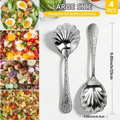 1pc/2pcs Stainless Steel Serving Spoon, Hammered Design, Suitable For Salad And Fruit Dishes, Elegant And Practical Tableware For Dining Occasions