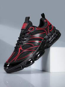 Men's Fashion Sneakers, Comfortable Round Toe Design, Suitable For Daily Wear And Street Style, Durable For All Seasons - Black and Red - View 2