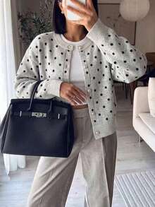 女款休閒極簡純色單排釦短版開襟針織衫，秋冬款 - 淺灰色 - 查看 4