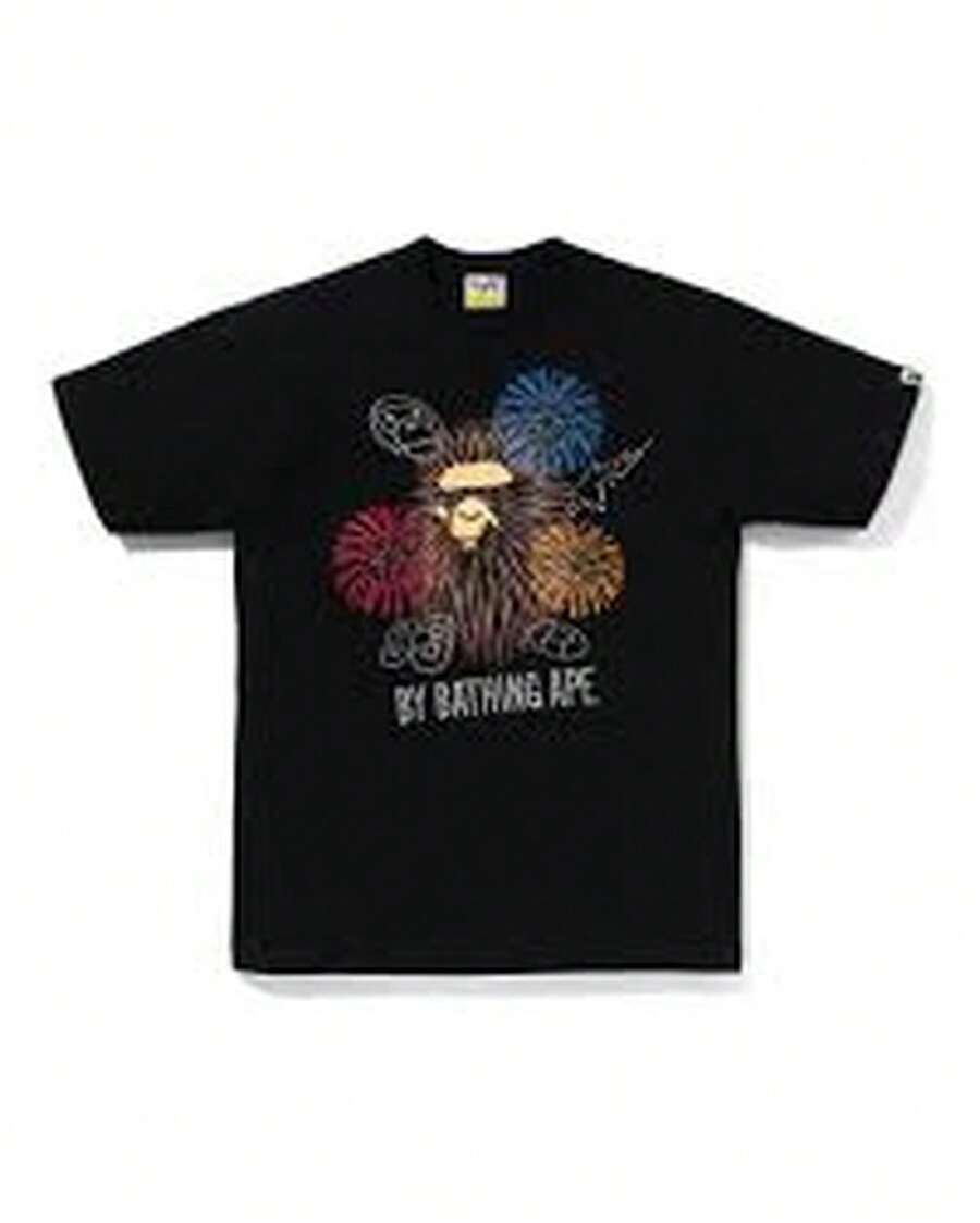 Camiseta con estampado de cabeza de mono, ropa casual de estilo hip-hop, camiseta clásica de algodón de corte holgado para hombre, estilo universitario americano. - Negro - Ver 1
