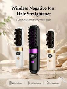 Negative Ion Wireless Hair Straightener 2-In-1 Straightening & Volumizing Brush, MCH Ceramic Heating Technology, 4 Temperature Settings, USB-C Charging, Digital Display, Anti-Scald, Portable Travel Gift - C - View 14