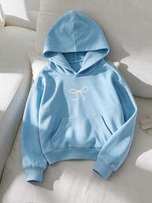 Sweatshirt Hoodie Motif Pita Biru Muda untuk Anak Perempuan, Sweatshirt Pullover Longgar dengan Bahu Jatuh dan Kantong Kanguru, Atasan Kasual Serbaguna untuk Musim Semi dan Gugur - Biru - View 3
