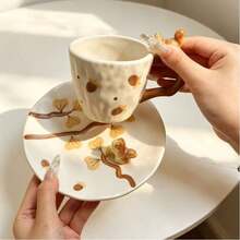 1pc Cute 3D Animal Ceramic Mug With Tray, Hand-Painted Squirrel And Pigeon Forest Style Coffee Tea Cup, Handmade Porcelain Drinking Cup, Unique Gift For Women - Multicolor - View 9