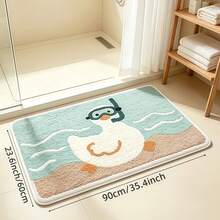 Soft Cute Diving Duck Bathroom Mat | Playful Wave Pattern, All-Season Use, Fresh In Spring/Summer, Cozy In Winter, Fluffy Soft Plush, Comfortable Foot Feel, Faux Cashmere Soft Texture, Non-Slip Bottom, Versatile Soft Door Mat, Makeup Mat, Warm Entryway Mat, Bathroom Bath Mat, Bathtub Mat, Home Bedroom, Bay Window Mat, Bedside Rug, Washing Machine Mat, Machine Washable. Note: Creases May Occur During Packaging And Shipping, The Product Is Printed With A White Bottom, Short Plush, Please Consider Carefully Before Purchasing. - Duck - View 12