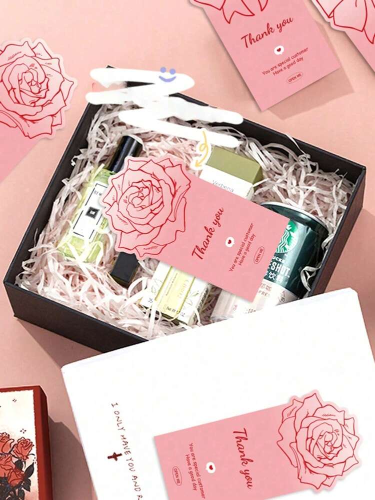 1/50 buah Stiker Terima Kasih Warna Pink, Desain Pita dan Mawar yang Lucu, Perekat Mandiri dengan Hasil Akhir Matte, Bentuk Asimetris, Sekali Pakai, Cocok untuk Menutup Kotak Hadiah, Label Dekoratif, Dekorasi Kotak Hadiah, Stiker Perekat Mandiri, Stiker Terima Kasih - View 4