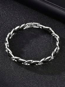 1 chiếc vòng tay nam phong cách vintage bằng thép không gỉ dây xích NK, da đen phối bạc, phụ kiện trang sức - Bạc - Xem 4