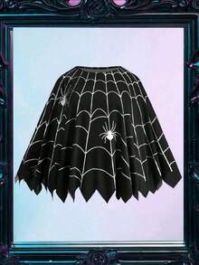 1pc Halloween Party Spider Web Print Cape, Black Asymmetrical Jagged Hem Oversized Batwing Sleeve Shrug, Gothic Spider Costume, Suitable For Various Festivals Halloween Party Cosplay - Black - View 5