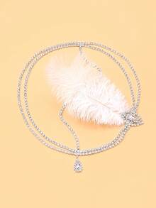 1pc New Vintage Hair Chain, European & American Fashion Stage Performance Feather Hair Accessory, Headpiece, Head Jewelry For Valentine's Day Accessories Gift - Silver - View 5