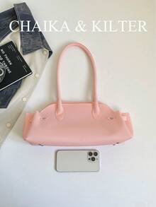 CHAIKA & KILTER 1pc Solid Color PVC Fabric Women's Fashion Shoulder Bowling Bag Jelly Bag With Dual Handle Design And Zipper Closure, Suitable For Daily And Street Use - Pink - View 5