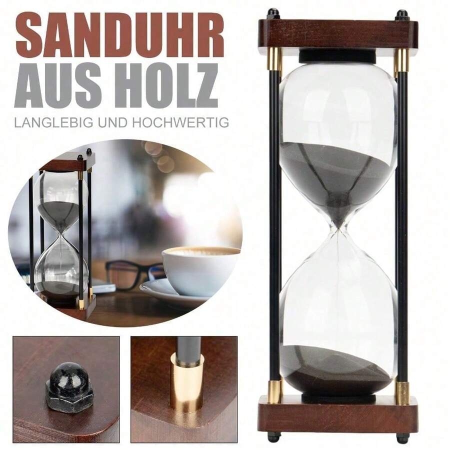 Dekorative Sanduhr Holz 60 Min. moderner Retro-Stil, zeitloser Holz-Zeitmesser für Wohnzimmer, Büro, Café & Regal-Deko - 1PC - Übersicht 1