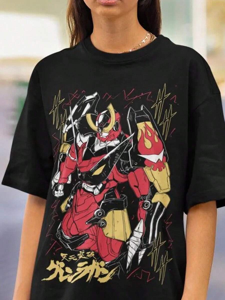 Graphic Tee Anime For Men - Sommer Tops Oversize, Art Kamen Rider Kuuga Black & Red, Design For Tokusatsu Fan​ - 黑色 - 查看 1