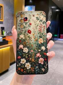 1pc Vintage Floral Camera Protection Phone Case UV Printed Compatible With Samsung/Galaxy/ Android Models - Black - View 1