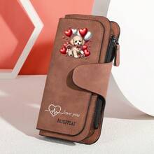 Dompet Panjang Wanita Kulit Matte Vintage Eropa & Amerika, Dompet Lipat Tiga dengan Banyak Slot untuk Kartu Kredit, dan Dompet Ponsel dengan Resleting & Kancing Jepret - MultiWarna - View 7
