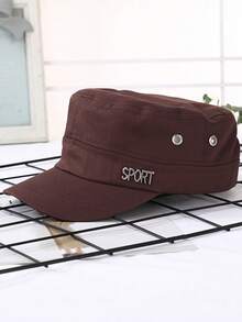 Men's Flat Top Military Cap, SPORT Metal Letter Military Style Hat, Solid Color Breathable Casual Outdoor Sun Hat - Sport Flat Top - View 8