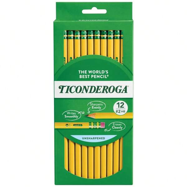Ticonderoga 12ct Pencil Nonsharp Yellow,Smooth, Even Sharpening With Minimal Breakage Top-Quality Eraser Provides Easy, Clean Corrections Without Smudging