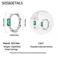 1pc S925 Sterling Silver Green Zirconia Ear Hook Accessory, Totem, Bamboo Joint, Four-Leaf Clover Inlaid Green Gemstone Design, Transparent Colorful Zirconia Texture Fresh, Comes With Gift Box, Suitable For Bracelet Necklace DIY Jewelry Making, Niche Luxury Mori Style Earring Accessory Gift Item - Multicolor - View 6