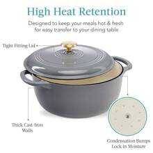 Cast-Iron Dutch Oven Kitchen Cookware W/ Enamel, Handles - 6qt - Graphite Gray - View 5