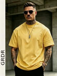 GRDR Men's Fashionable Minimalist Solid Color Crew Neck Short Sleeve T-Shirt, Suitable For Casual Daily Wear - Yellow - View 10