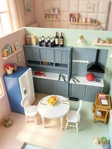 1 Set 1:12 Luxury Dollhouse Mini Kitchen Furniture Accessories, Suitable For Soft Dollhouse Full Scene Setup, Miniature Scene Photography, Collectible Figure Display, DIY Miniature House, Fresh European Style Kitchen Decor For Girls, Birthday Christmas Gift Choice, Fun And One-Stop Creation Of Exquisite Cooking Miniature World - Multicolor - View 9