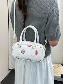 Dedoo Portable Cherry Mini Bag 2026 新款高端拼色圓筒手提包 百搭時尚通勤托特包 - 白色 - 查看 6