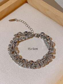 1pc Luxury Niche Double Layer Rhinestone Single Layer Rhinestone Bracelet - Silver - View 3