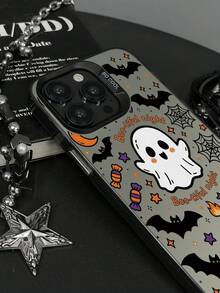 1 buah Casing Ponsel Lucu Bergambar Hantu, Kelelawar, , Permen, Jaring Laba-laba, dan Pola Halloween Inggris yang Indah, Bingkai Lensa Logam Timbul Berwarna-warni Perak Matte, Perlindungan Penuh, Cangkang Keras Anti-Jatuh, Tanpa Tali, Kompatibel dengan Semua Model Apple, Lembut, Menggemaskan, Kekanak-kanakan, Halloween, Niche, Casing Pelindung Ponsel Unisex - Perak - View 4