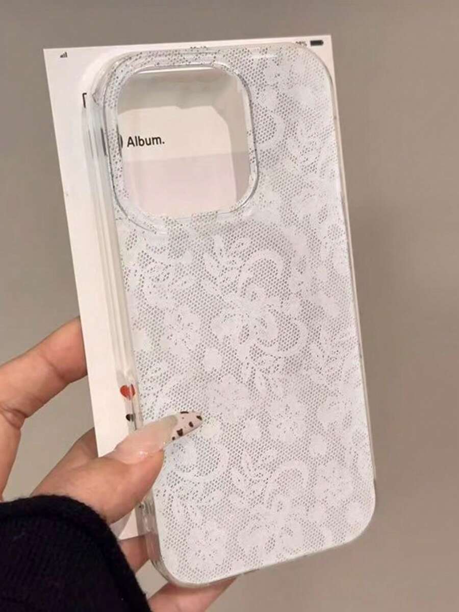 1 buah Casing Ponsel Motif Bunga Hibiscus Renda Putih, Kompatibel dengan 17ProMax/16Pro/16/15/14/13pro - Putih - View 1