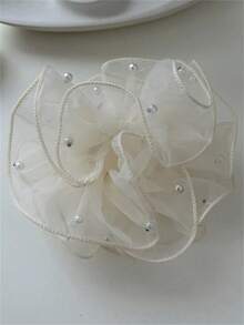 2pcs/1pc Women's Spring/Summer French Vintage Organza Pearl Scrunchie Hair Tie Fashion High-End Hair Accessory Suitable For Daily Use - Multicolor - View 5