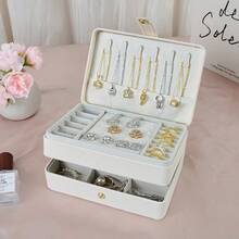1pc Cross-Textured Jewelry Storage Box, Multi-Layer Large Capacity Organizer For Earrings, Necklaces, Rings - Multicolor - View 8