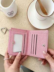 Denim Texture Tri-Fold Wallet, Hollow Heart Design, Multi-Slot Tri-Fold Card Holder, Suitable For Daily Use, Travel Essential - Multicolor - View 9