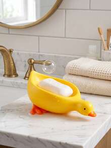 1pc Yellow Duck Shaped Soap Holder, Plastic Material, Suitable For Kitchen Bathroom Countertop Storage Box, Non-Slip Drainage Soap Dish Container, Bathroom Accessories, Home Bathroom Decor, Summer - Multiple Styles and Colors - View 8