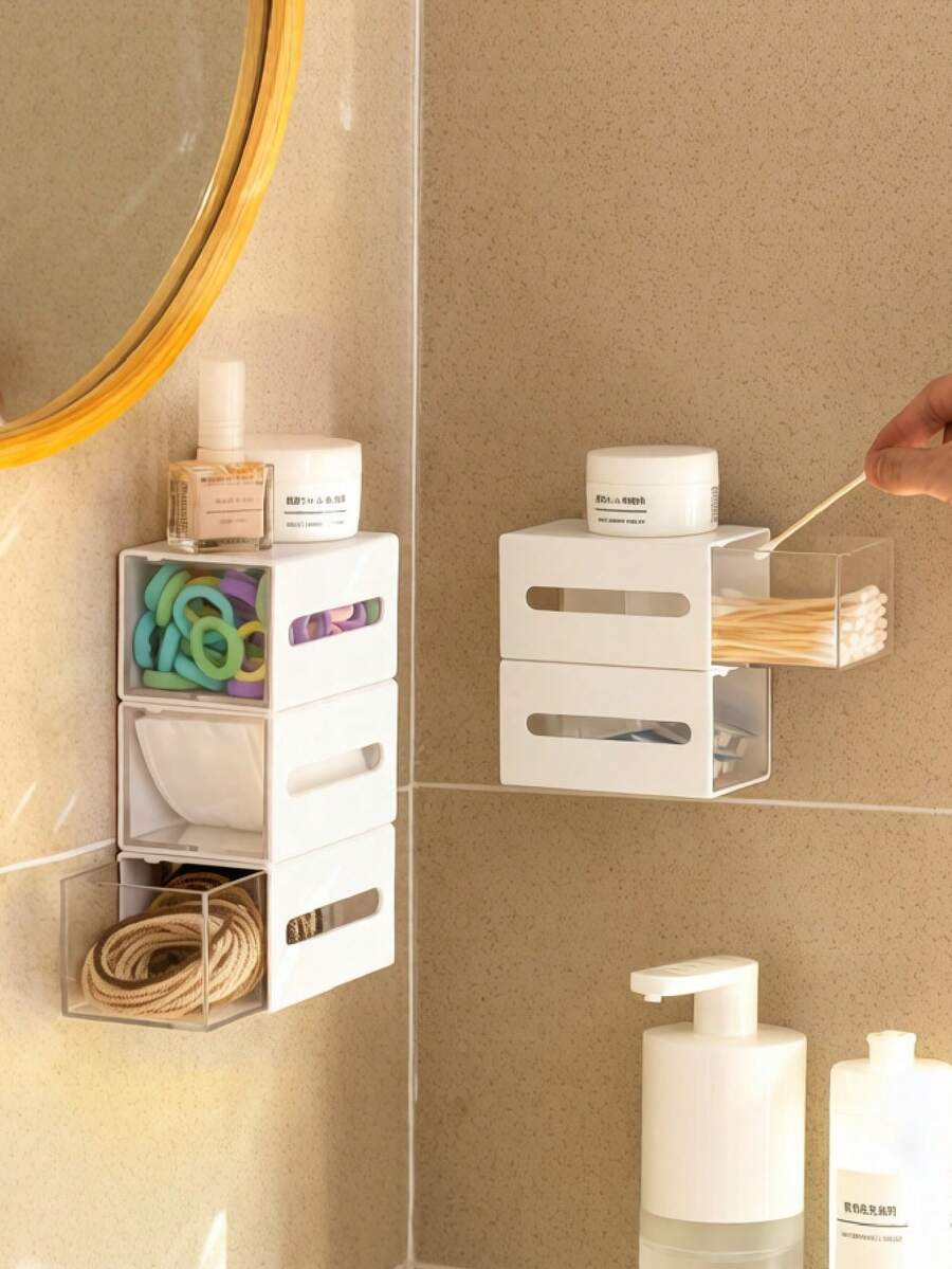 1/3pcs Wall-Mounted Storage Box, Multi-Functional Small Item Organizer, Bathroom Wall Shelf, Dorm/Office Storage Drawer - White - View 1