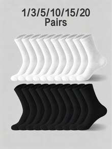 1/5/10 Pairs Unisex Comfortable Sports Socks, Suitable For Sports And Training, Women's Long Socks, Suitable For Daily And Business Wear, Antibacterial, Soft, Black And White Color, Odor-Resistant, Moisture-Wicking, Breathable, Lightweight, Suitable For Autumn And Winter - Multicolor - View 23
