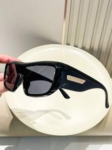 1 Pair Unisex Black Oversized Y2K Style Fashion Glasses, Beach Driving Accessory Street Style, Suitable For Matching With Sweaters, Jackets, Hoodies, Outdoor Activities And Travel. - Black - View 2