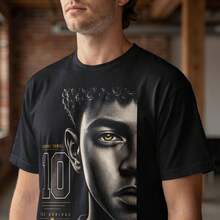 Football Star  The Arrival Art Graphic Apparel Tee Shirt |   Young Player Tribute Fan Style Gift - 黑色 - 查看 2
