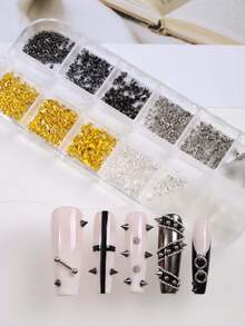 12件金屬鉚釘，金色/銀色/槍灰色錐形鉚釘，龐克哥德 Y2K 3D 合金美甲裝飾 DIY 指甲配件 - 彩色 - 查看 4