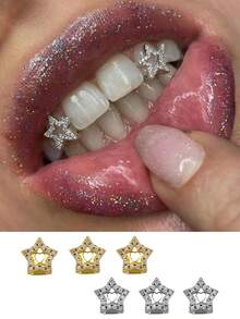 1pc/3pcs/5pcs Pentagram Zirconia Fashion Tooth Grillz, Hip-Hop Tooth Jewelry, Unisex Teeth Jewelry For Party, Music Festival, Halloween, Cosplay - Multicolor - View 2