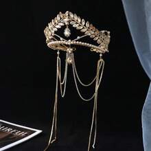 1pc Vintage Crystal Wheat Ear Tassel Crown, Elegant Luxury Bridal Wedding Headpiece - Gold - View 5
