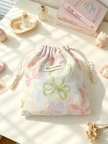 Cute Floral Drawstring Bag, Portable Mini Cosmetic Bag, Jewelry, Headphones, Dust-Proof Storage Bag, Portable Miscellaneous Organizer Bag - Multicolor - View 20