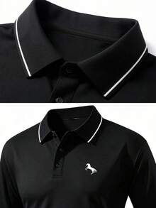 3PCS Men's Autumn Fashion Minimalist Casual Sports Polo Long Sleeve Top, Daily Outdoor Commute Collared Shirt - Multicolor - View 4