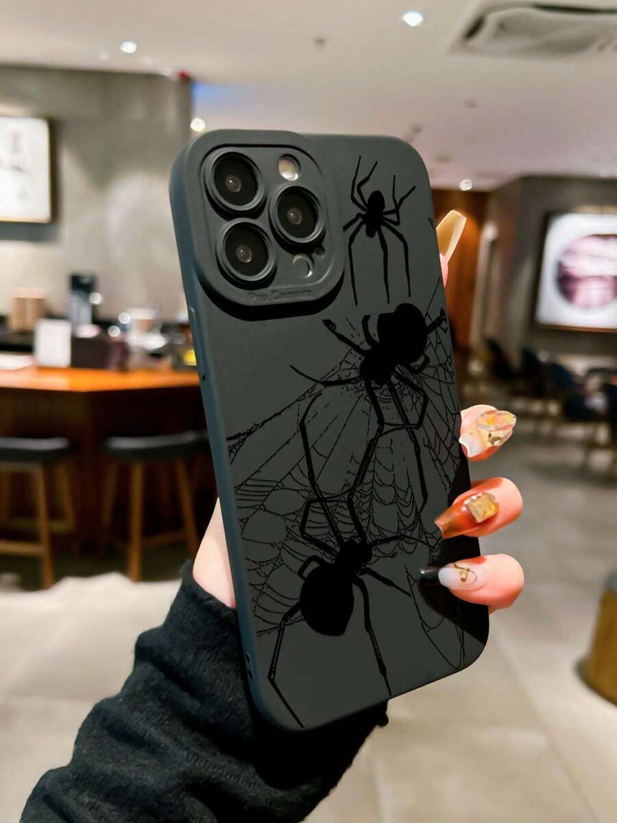 暗黑風蜘蛛網蜘蛛防摔手機殼，適用於 Apple 16 Pro Max/14/13/12/11 Pro Max/XS Max/X/XR/8/7 Plus/Mini/17/17 Pro Max，適合作為女友、男友或自己的生日禮物 - 黑色 - 查看 1