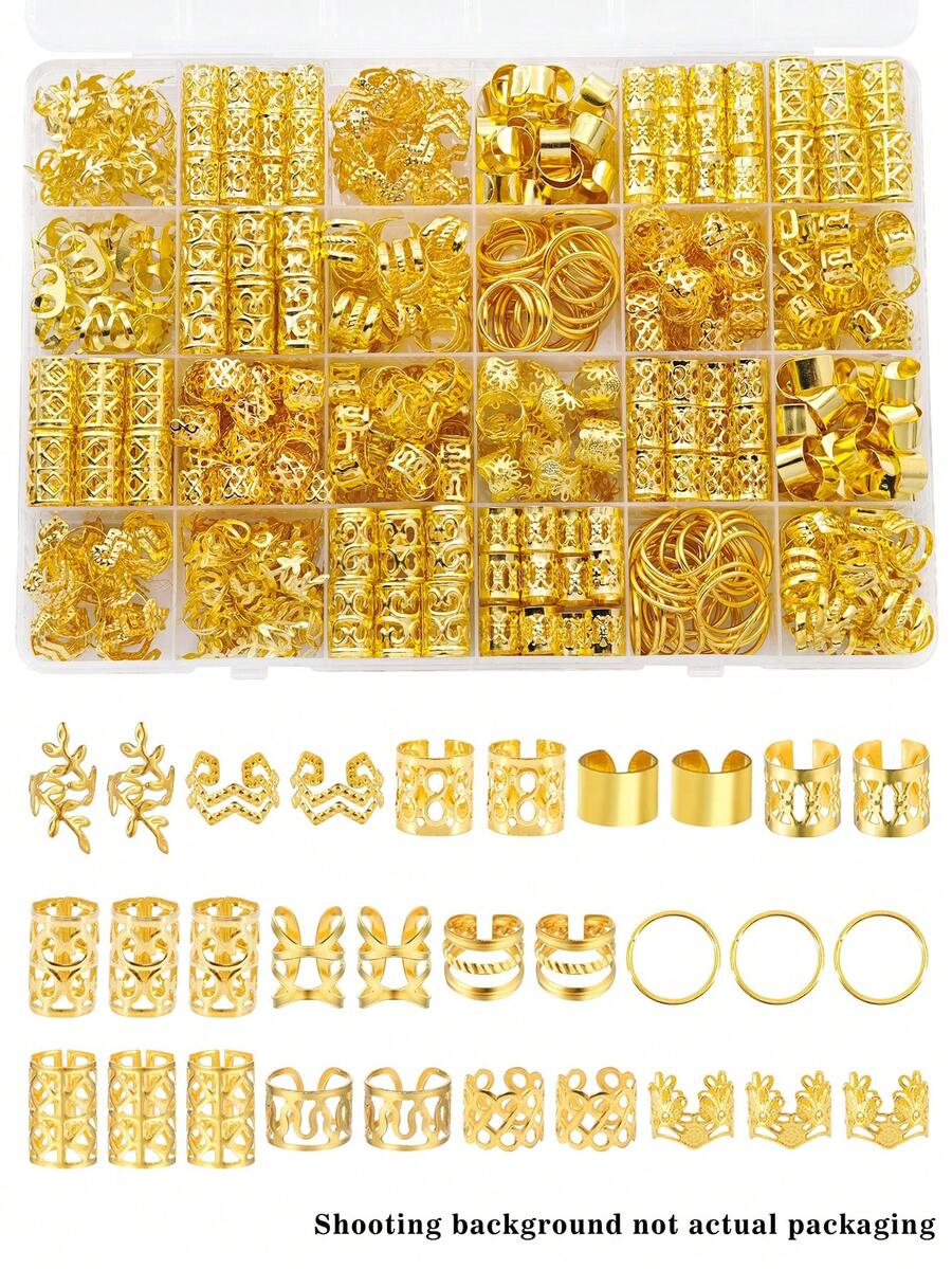 260個波浪與皇冠設計髮圈-可調節髮箍,適用於女性編髮(不含盒) - 金色 - 查看 1