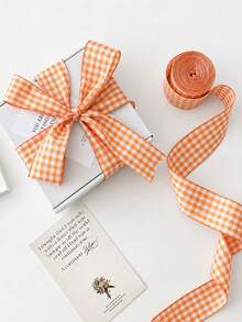 3 Rolls Orange Plaid Ribbon, Orange & White Thin Striped Decorative Ribbon And Buffalo Plaid Ribbon, Suitable For Autumn Holidays, Christmas Tree And Wreath Decoration, As Well As Valentine's Day And Birthday Gift Wrapping - Multicolor - View 2