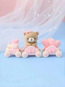 1pc Toddler Cartoon Bear Train Cloud Party Hat Figurine,Cute Stable Cake Decor For Newborn 100-Day Baby Shower Baby Shower Dessert Table - Multicolor - View 10