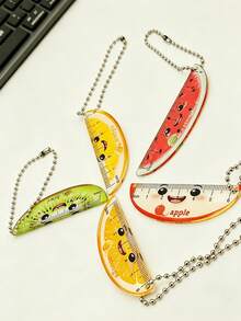 5pcs Mini Summer Fruit Watermelon Kiwi Orange Cute Cartoon Fruit Style Acrylic Ruler With Chain, Transparent Pocket Ruler, Palm-Sized Ruler, Backpack Pencil Case, Stationery Gift Small Pocket Measuring Tool - Multicolor - View 7